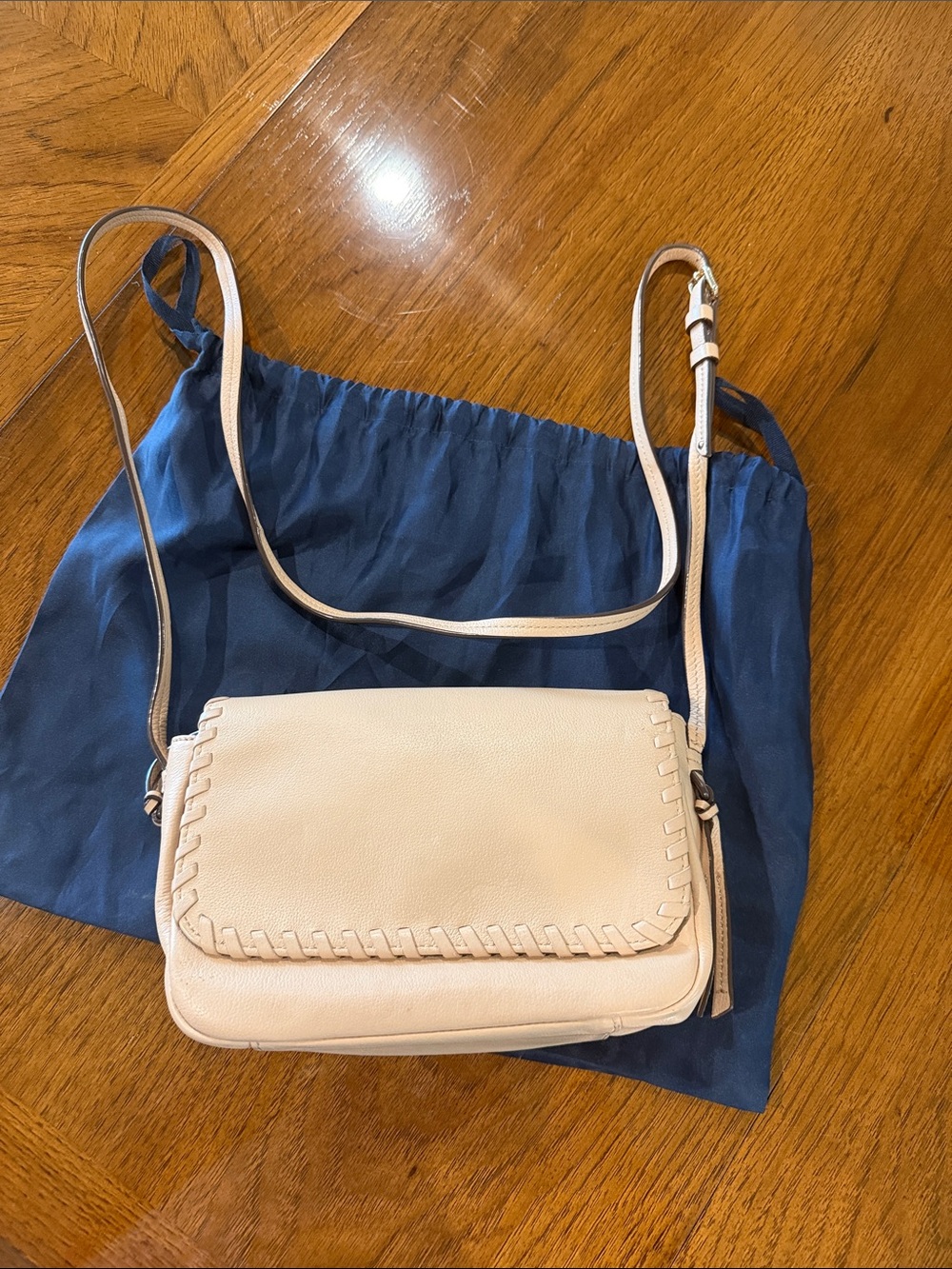 Cole Haan Cream Leather Whipstitch Crossbody